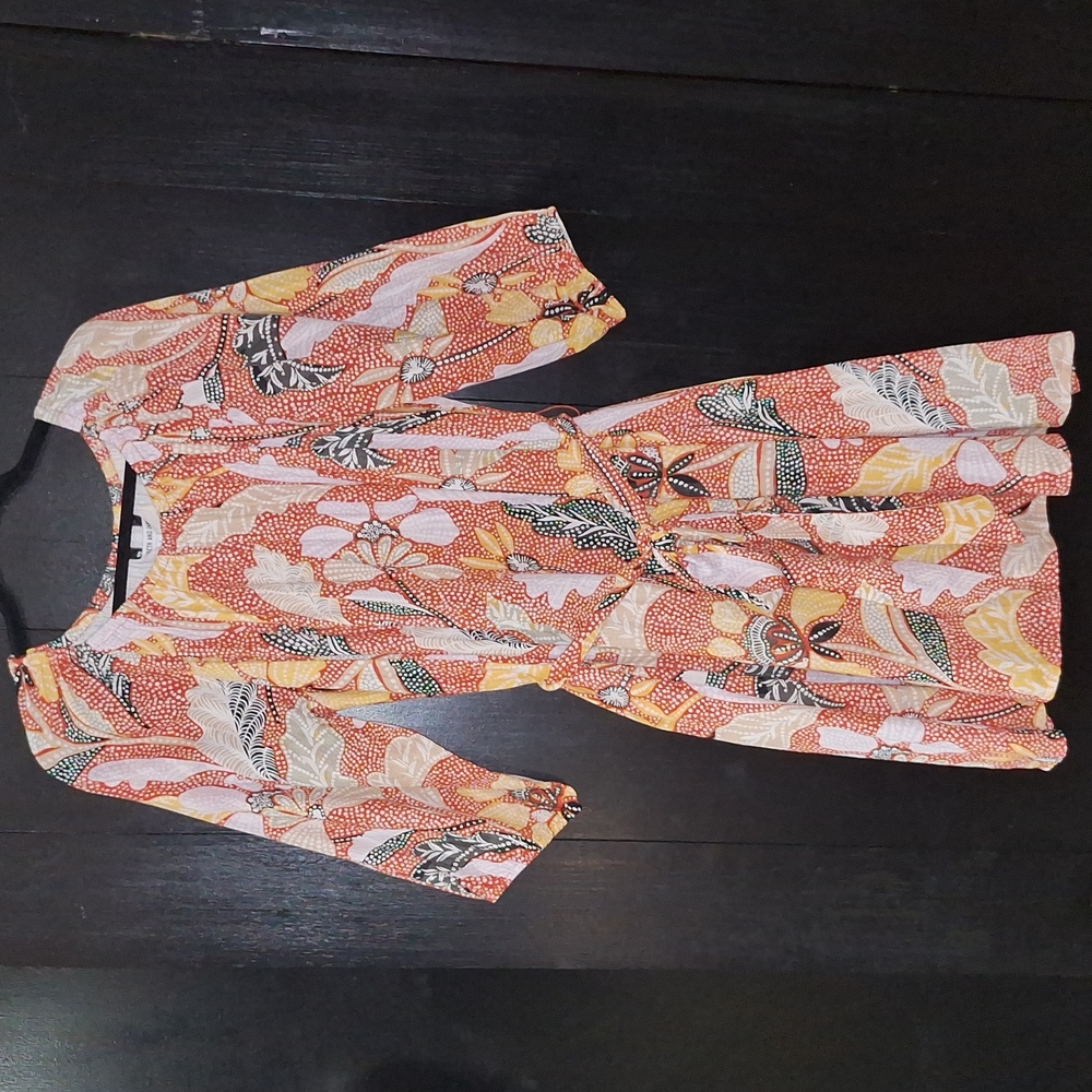 ✨️ Elizabeth & James Uptown Casual Dayglow Orange Floral Dot Print Dress Large